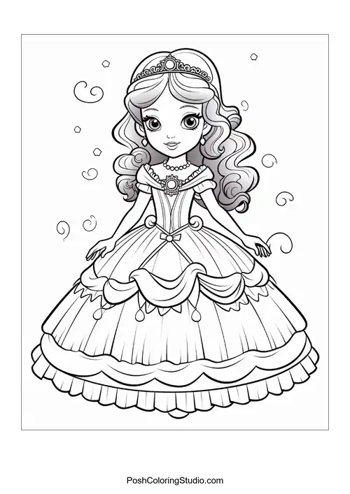 A princess with a crown and a flowing gown design.