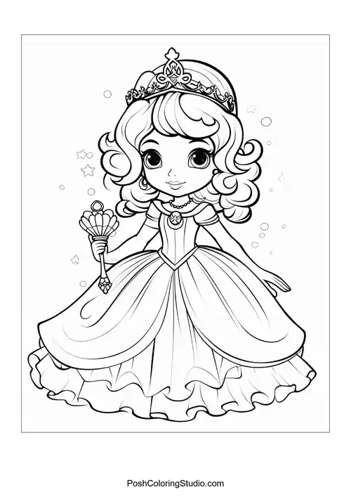 A princess with a bouquet in a beautifully styled gown.