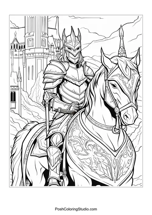 A knight stands confidently with a sword in hand.