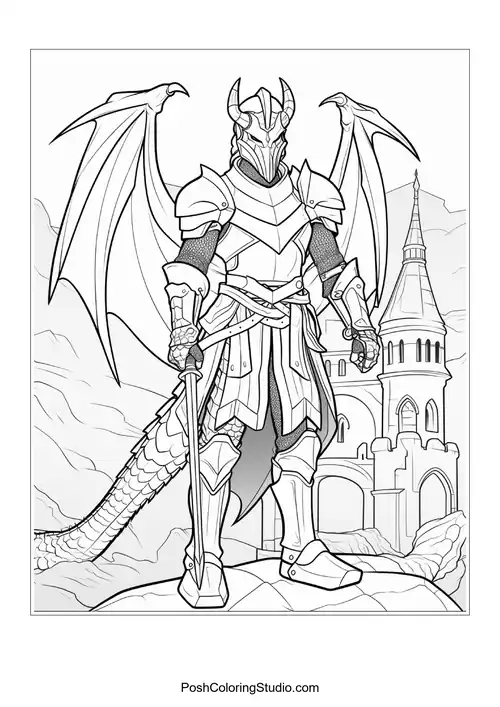 A knight stands confidently with a sword in hand.