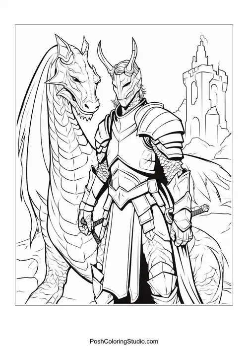A knight stands confidently with a sword in hand.