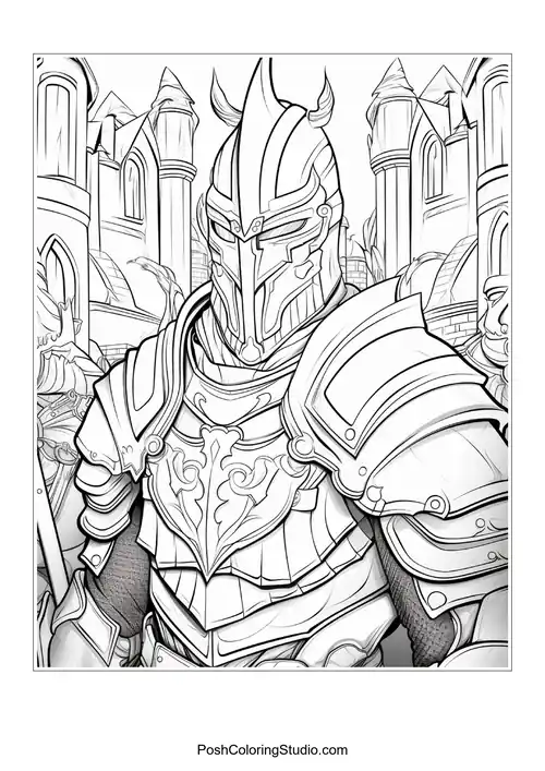 A knight stands with a sword and a dragon companion.