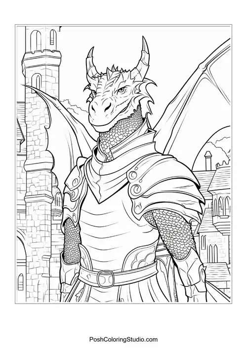 A dragon knight with wings stands confidently.