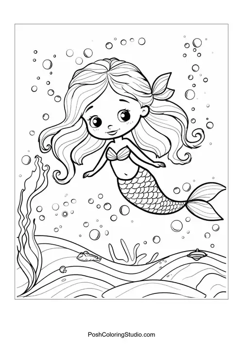 A whimsical mermaid with a detailed tail and flowers.