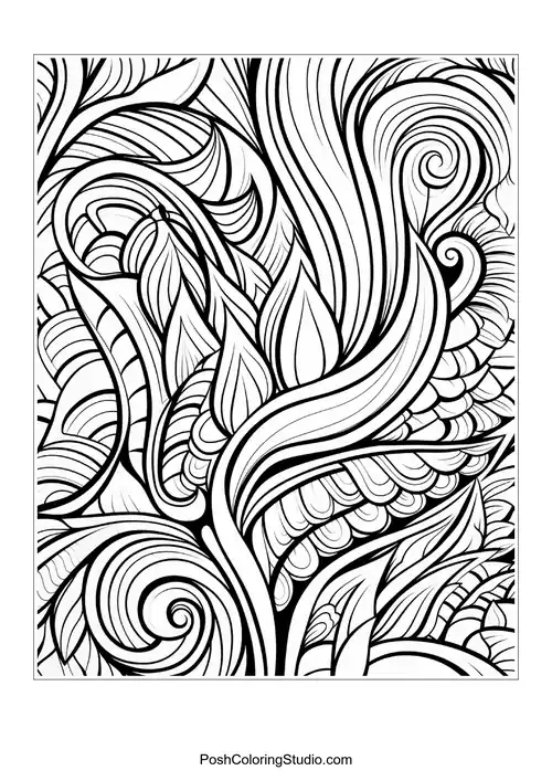 A pattern of flowing lines and leaf shapes.
