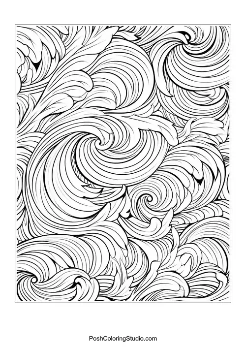 A whimsical arrangement of swirls and floral elements.