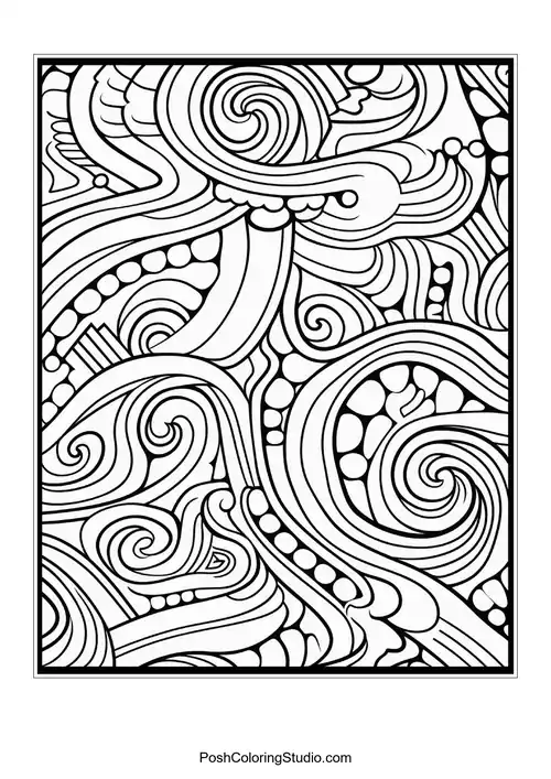 A complex pattern of curls and waves interwoven.
