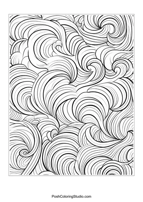 A flowing design of swirling lines and shapes.