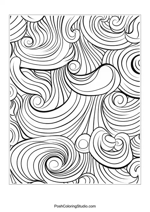 A dense arrangement of curls and waves.