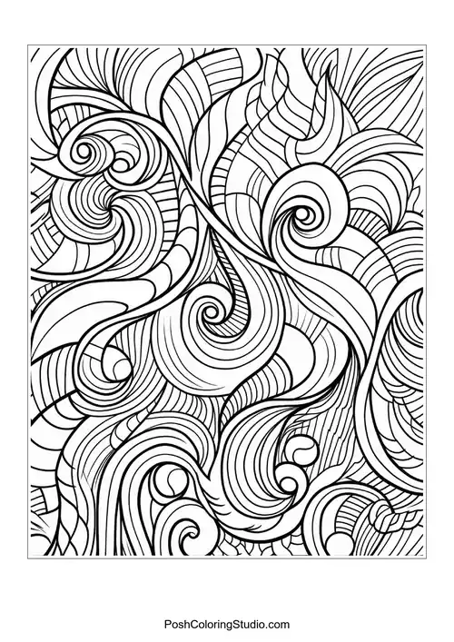 Curved lines and leaf-like shapes forming an intricate design.