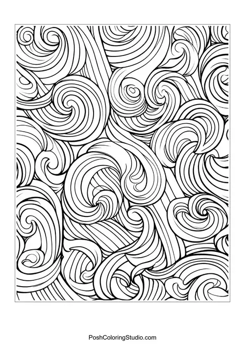 A whimsical arrangement of swirls and floral elements.