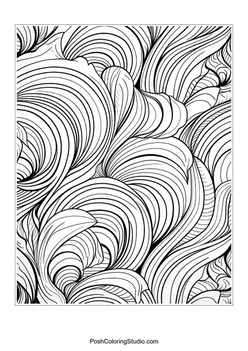 A decorative pattern of swirling lines and shapes.