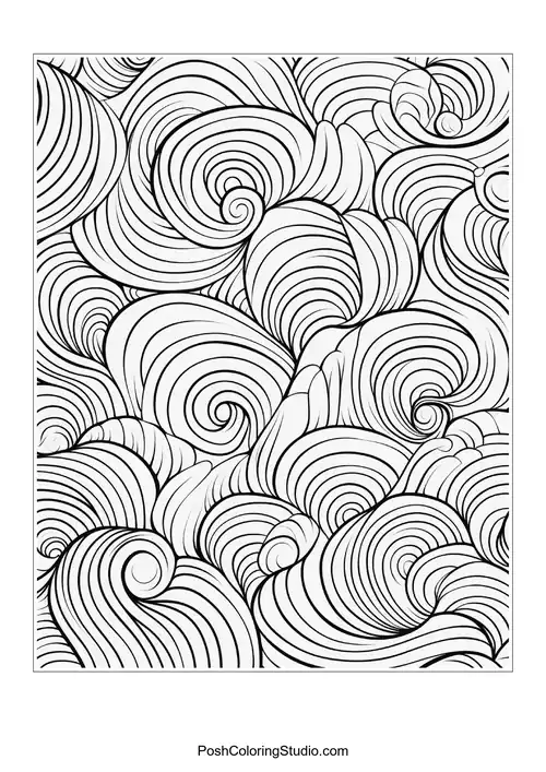 A whimsical arrangement of swirls and floral elements.