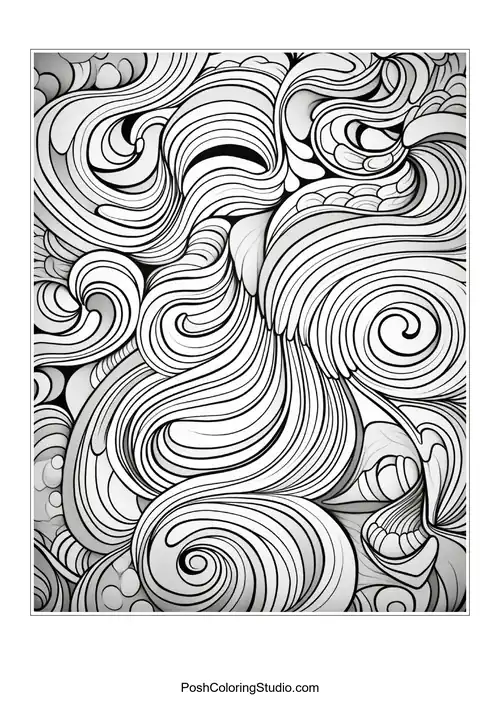 A decorative pattern of swirling lines and shapes.