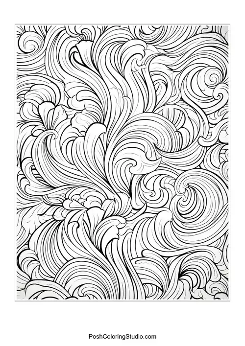 A pattern of swirling lines and abstract shapes.
