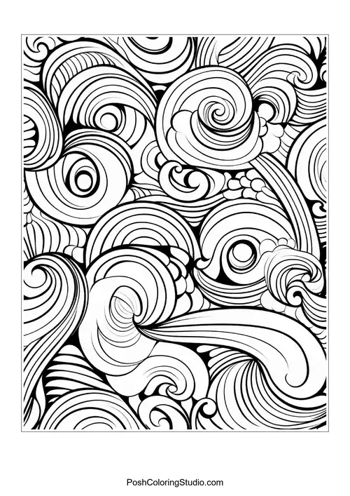 A flowing design of waves and curls with depth.