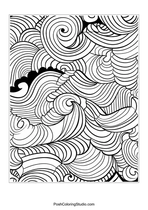 A whimsical arrangement of swirls and floral elements.