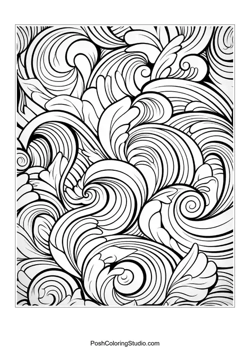A decorative pattern of swirling lines and shapes.