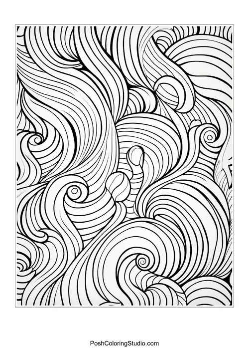 Flowing abstract patterns with swirling lines and curves.