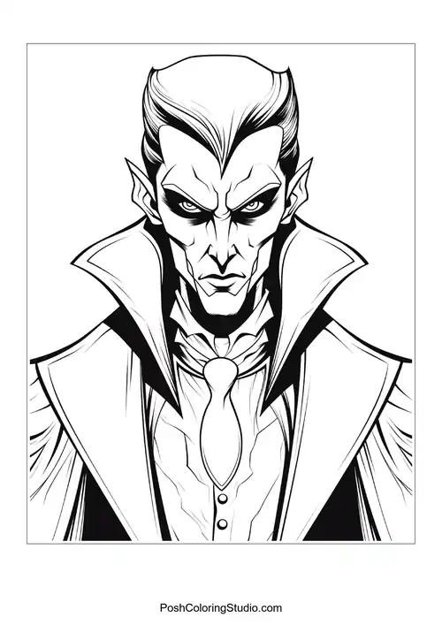 A vampire with a fierce look and elaborate hair.