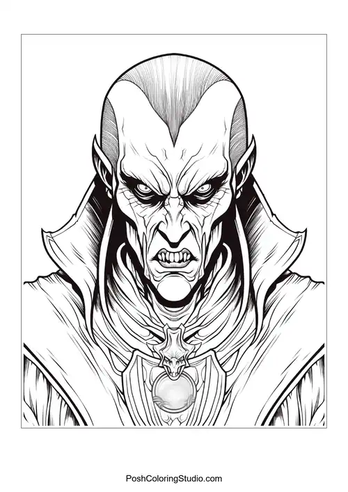 A vampire with a fierce look and intricate details.