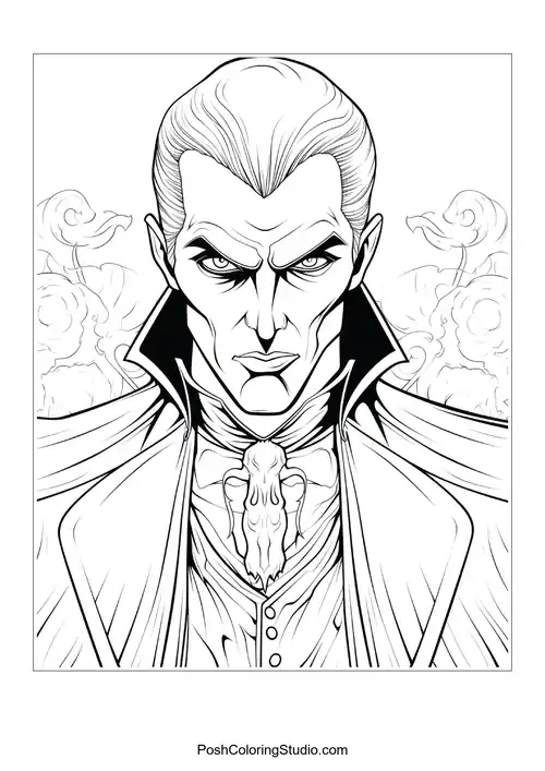 A vampire with a fierce expression and a dramatic collar.