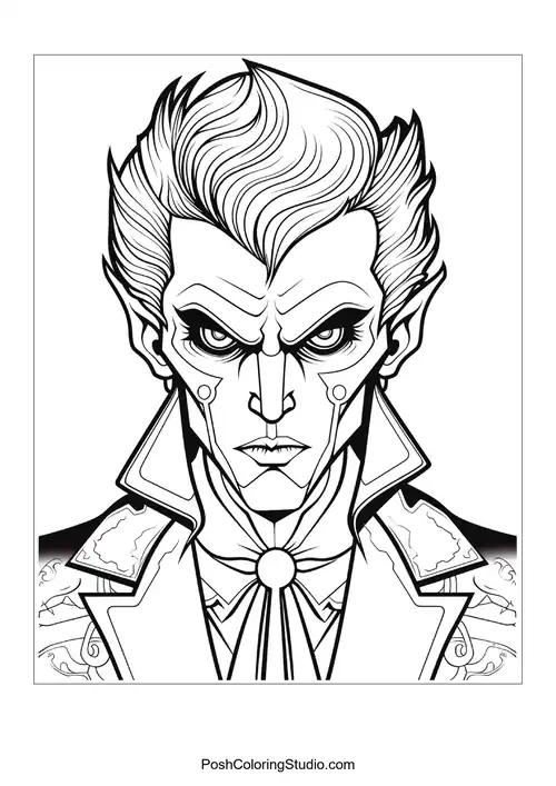 A vampire with slicked-back hair and a confident gaze.