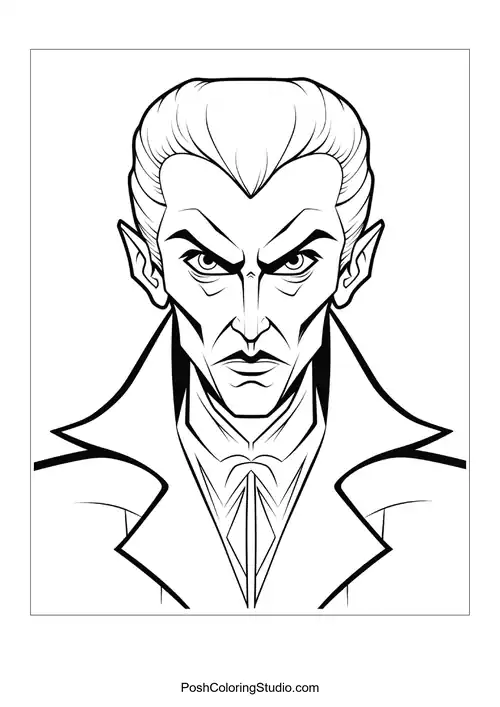 A vampire with a serious look and a high collar.