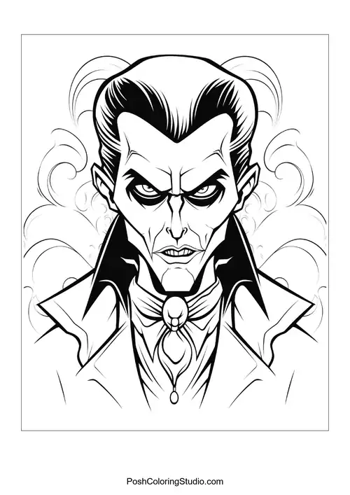 A vampire with a fierce expression and a dramatic collar.