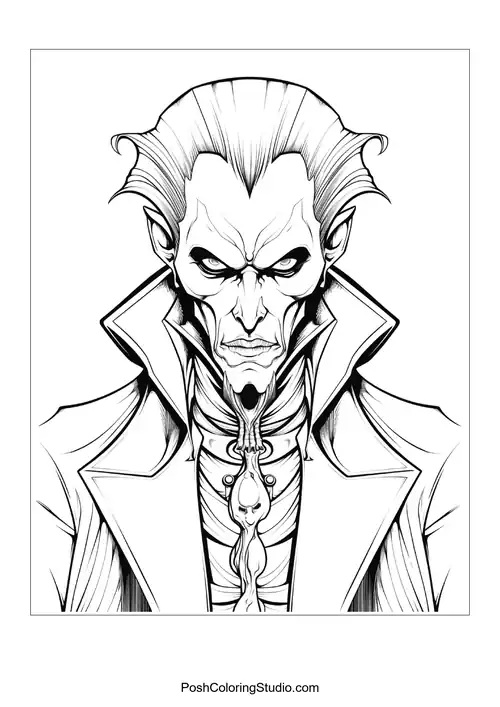 A vampire with a serious look and a high collar.