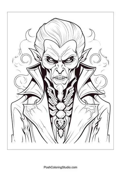 A vampire with a fierce expression and intricate details.