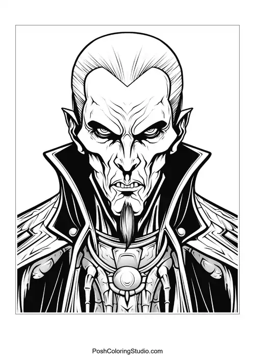 A vampire with a fierce look and intricate details.