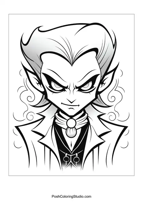 A vampire with a fierce look and elaborate hair.