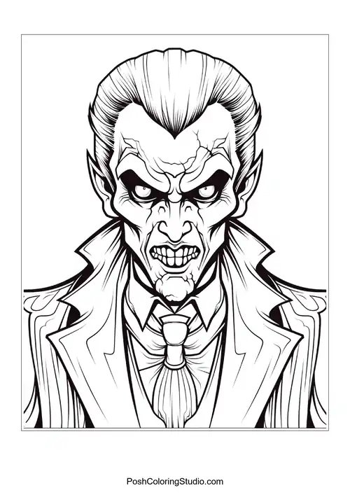 A vampire with a fierce look and elaborate hair.