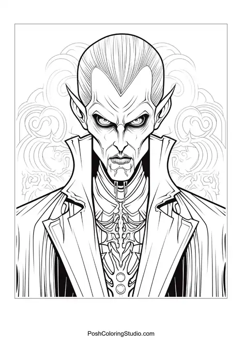 A vampire with a fierce expression and a dramatic collar.