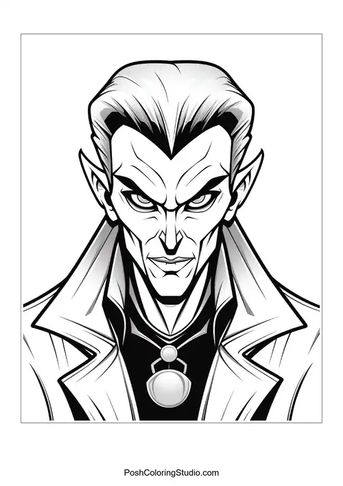 A vampire with a serious expression and a pendant.
