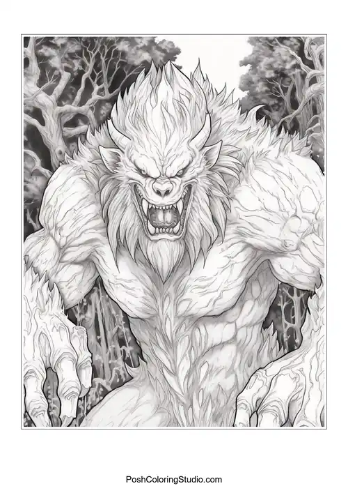 A werewolf with a muscular build and fierce expression.