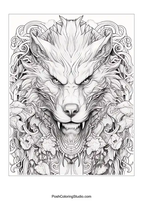 A werewolf roaring with a dramatic background.