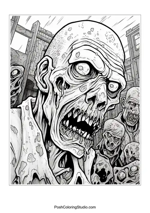 A zombie with a gaping mouth and a distressed expression.