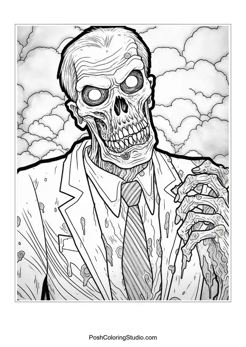 A zombie with a wild hairstyle and a menacing expression.