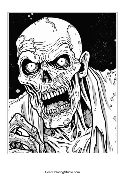 A zombie with a wild hairstyle and a menacing expression.