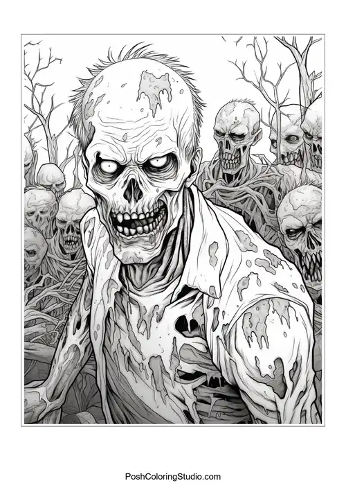 A zombie with a wild hairstyle and a menacing expression.