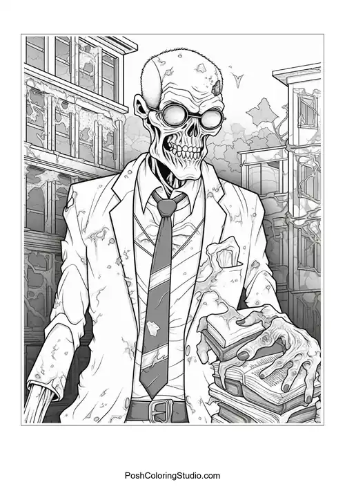 A zombie with a wild hairstyle and a menacing expression.