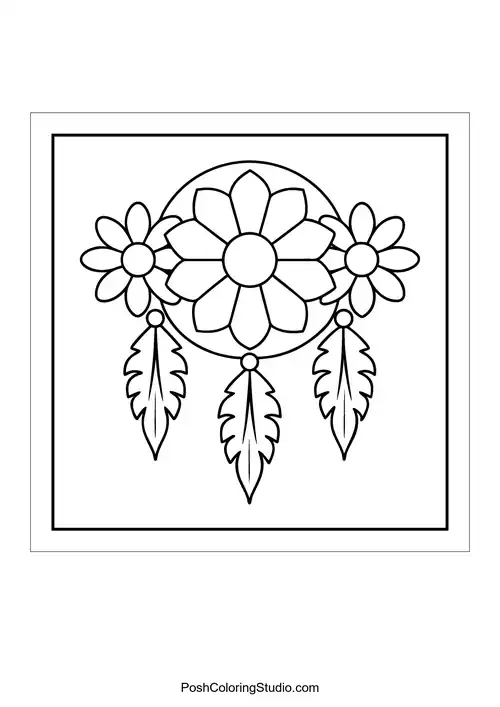 Bold Easy Boho Floral Coloring Pages sample thumbnail