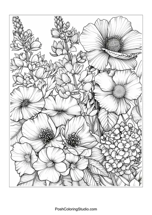 A collection of flowers and plants in a natural setting.