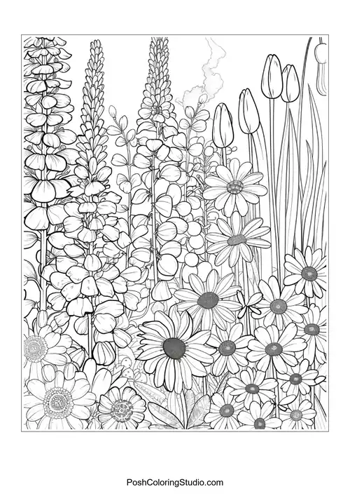 A detailed arrangement of potted plants and flowers.