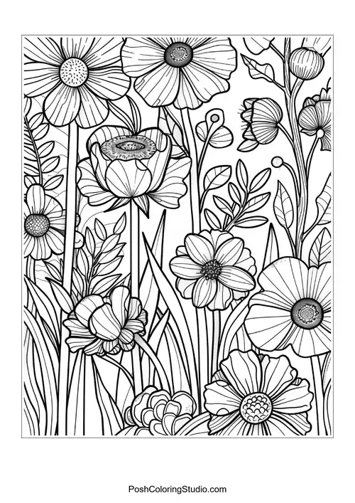 A detailed illustration of flowers with intricate petal designs.
