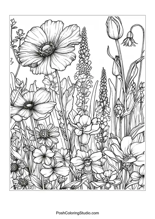 A detailed illustration of flowers with various shapes.