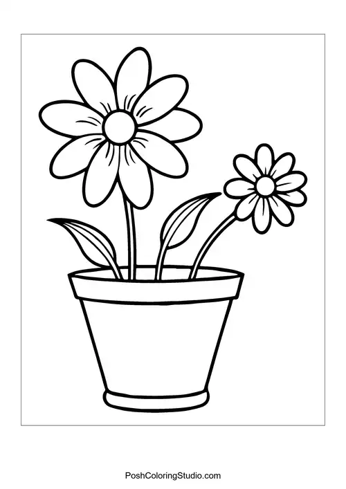 Cute Flower Pot Coloring Pages sample thumbnail