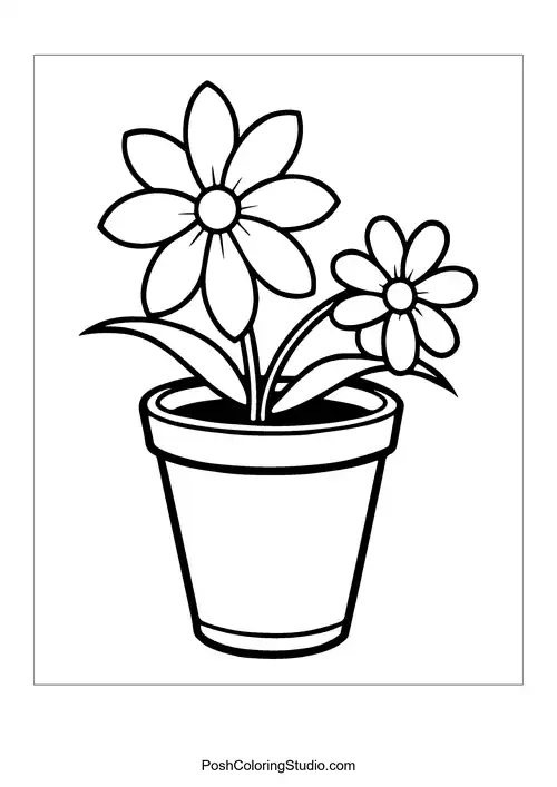 A flower pot with three flowers.